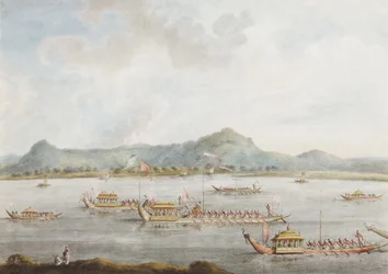 ガンジス川でのムルシダーバードのボートのナワブ、1814年（紙に不透明なトイレ）